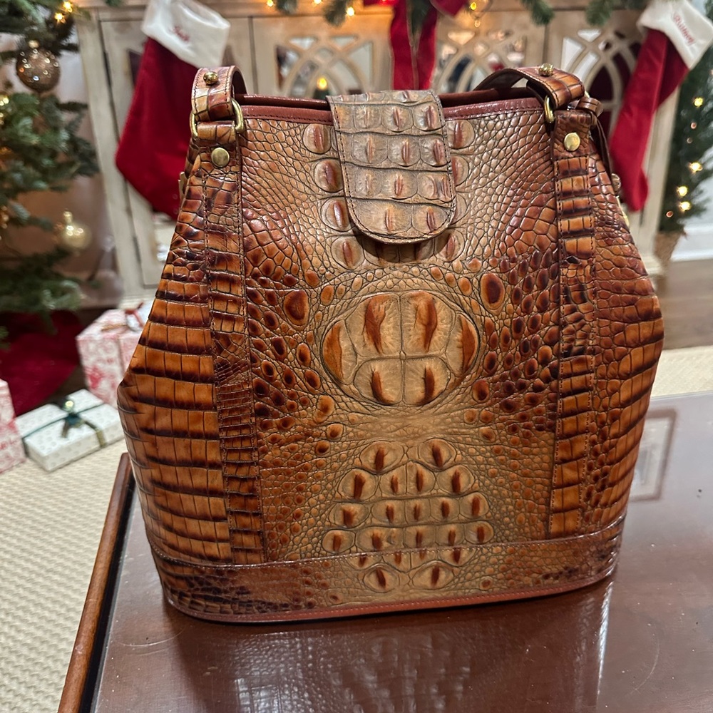 Brahmin Tan Crocodile-Embossed Shoulder Bag